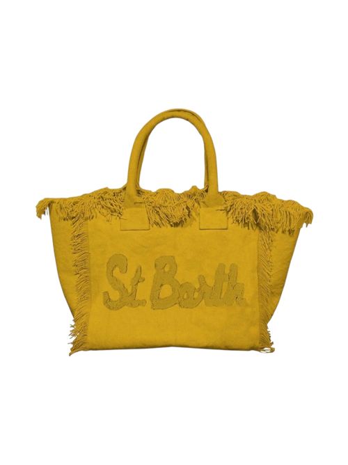 borsa donna vanity in canvas con scritta applicata ocra MC2 Saint Barth | VANITY PATCH03094B